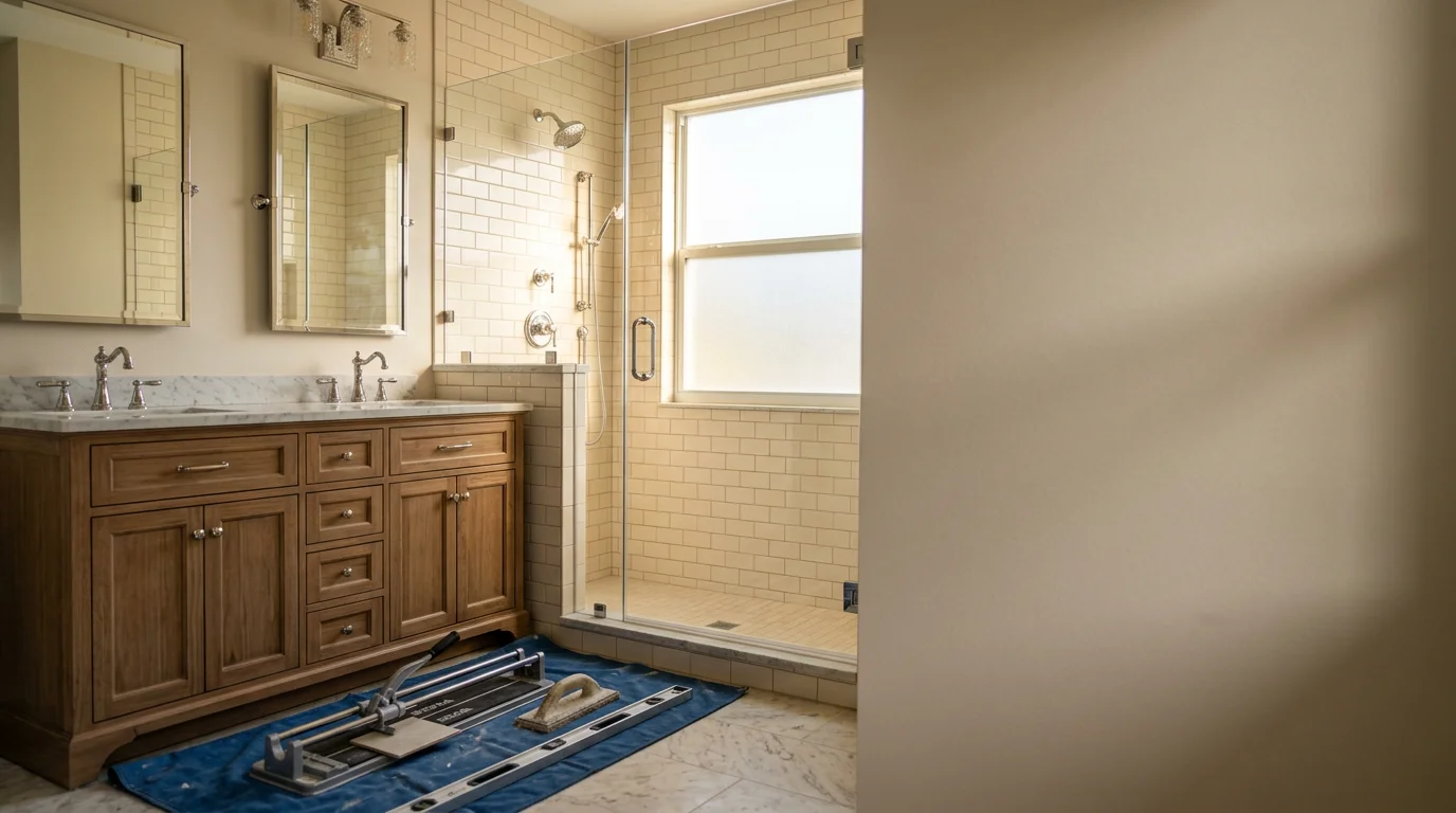 Remodeled bathroom with new fixtures and finishes in Jupiter home